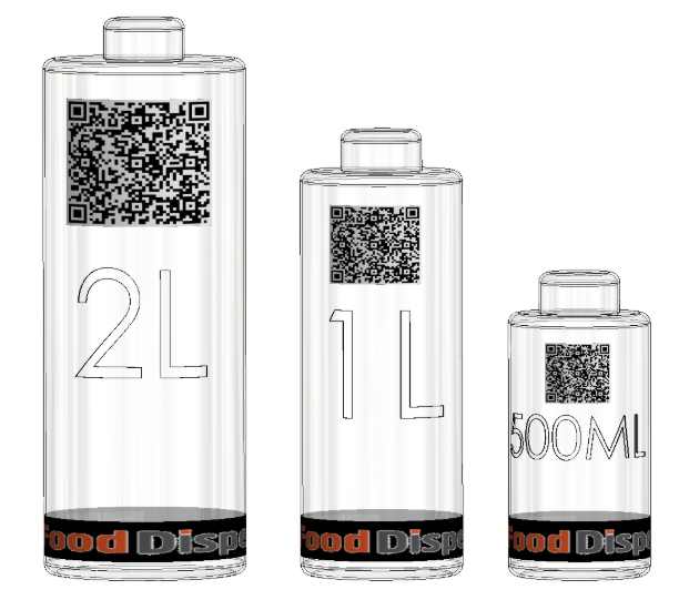 Three reusable bottle sizes with QR codes