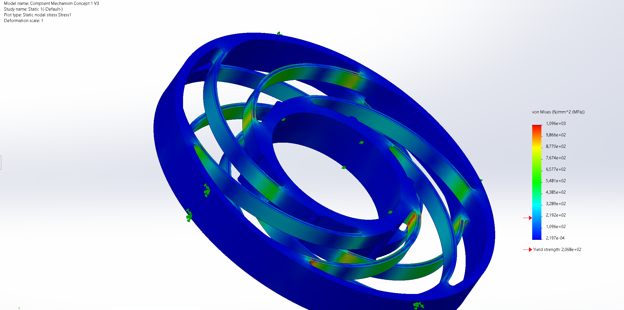 Von Mises stress simulation of the compliant mechanism